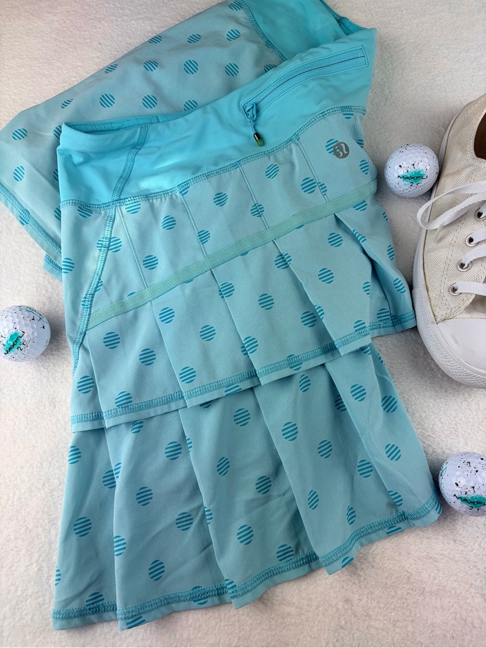 Lululemon Run Pace Setter Skort 10 Angel Blue Polka Dot Tennis Pickleball